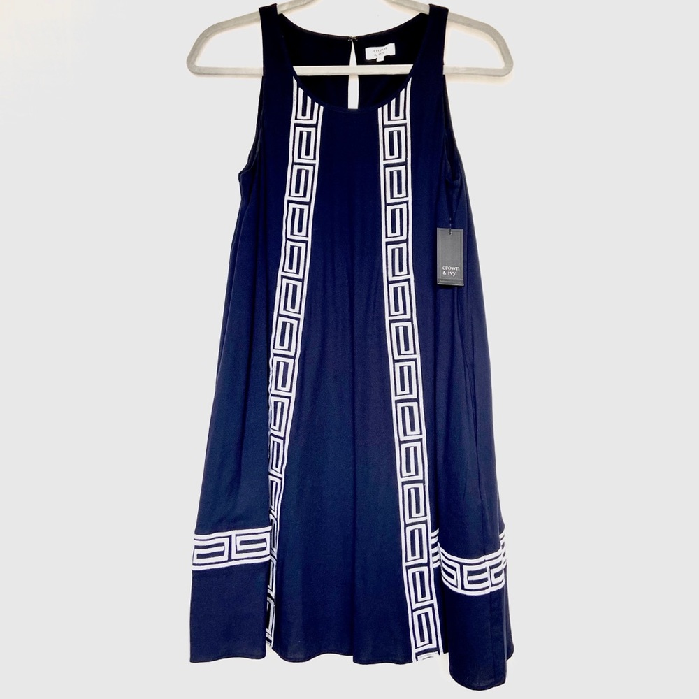 Sleeveless Navy and White Dress